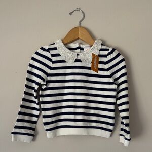 Gymboree Navy and White Striped Sweater with Lace Collar